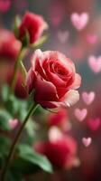 Roses Blooming With Pink Heart-Shaped Decorations in a Romantic Setting During Daylight photo