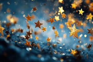 Golden Stars Twinkling in a Magical Night Sky Filled With Shimmering Sparkle photo