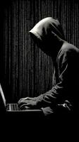 Dark Figure Working on Laptop in a Dimly Lit Room With Code Background photo