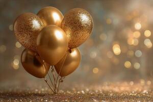 Golden Balloons Shine Brightly for Celebration in Festive Atmosphere photo