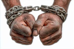 Captured Hands in Strong Shackles Demonstrating Bondage and Restraint photo