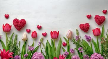 Colorful Flowers and Hearts Create a Romantic Display for Special Occasions or Celebrations in Spring photo