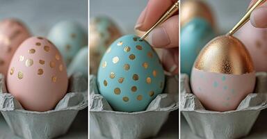 Colorful Easter Egg Decorating With Metallic Accents in a Cozy Indoor Setting photo
