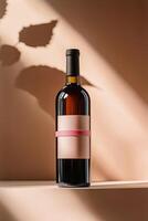 Elegant Wine Bottle With Minimalistic Label Illuminated by Soft Natural Light and Gentle Shadows photo