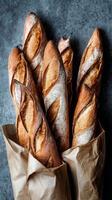 Freshly Baked Baguettes Ready for Serving at a Local Bakery in Early Morning Hours photo