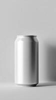 Blank Aluminum Can Displayed on a Light Gray Surface With Soft Shadows photo