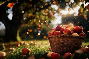 Harvesting Fresh Apples in a Sunny Orchard During Autumn Days Filled With Vibrant Colors. photo