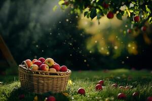 Harvesting Fresh Apples in a Sunny Orchard During Autumn Days Filled With Vibrant Colors photo
