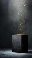 Mystical Cube Emanating Sparkling Particles in Dimly Lit Environment. photo