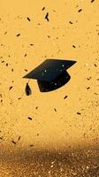 Graduation Cap Floating Amidst Golden Confetti in Celebratory Atmosphere photo
