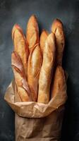 Freshly Baked Baguettes Ready for Serving at a Local Bakery in Early Morning Hours. photo