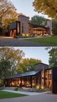 Modern Architecture Blends With Nature in a Beautifully Designed House at Dusk photo