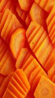 Freshly Sliced Carrots Stacked Beautifully for a Vibrant Display at a Local Market. photo