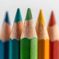 Colorful Pencils Arranged in a Row Highlighting Vibrant Hues and Fine Tips for Artistic Expression photo