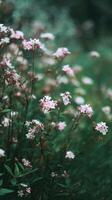 Delicate Pink Flowers Blooming in a Lush Green Garden During a Serene Afternoon photo