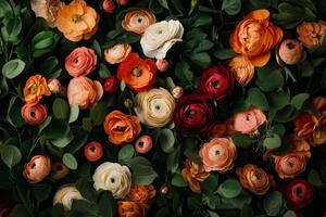 Vibrant Ranunculus Flowers Blooming in a Garden During Springtime. photo