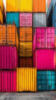 Colorful Cargo Containers Stacked in a Shipping Yard During Daytime photo