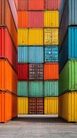 Colorful Cargo Containers Stacked in a Shipping Yard During Daytime. photo