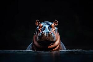 Hippo Resting in Water During Dusk on a Calm Riverbank in Africa photo