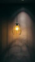 Elegant Hanging Light Fixture Adds Warmth to Modern Interior Space photo