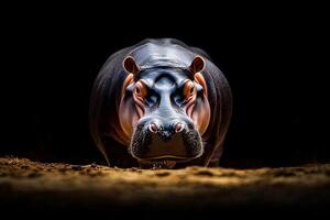 Hippo Resting in Water During Dusk on a Calm Riverbank in Africa. photo
