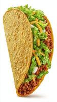 Delicious Taco Filled With Seasoned Beef, Lettuce, and Cheese on a White Background photo