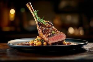 Perfectly Cooked Grilled Lamb Chops Served With Garnishes on a Sleek Plate. photo