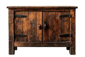 Rustic Wooden Storage Cabinet With Metal Accents in a Vintage Style photo