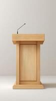 Wooden Podium Ready for Presentation in a Minimalistic Setting at a Conference Venue photo