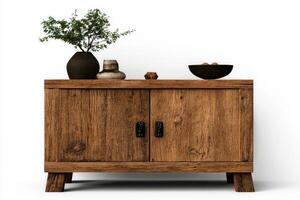 Rustic Wooden Cabinet With Double Doors Situated Indoors. photo