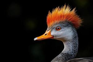 Unique Bird With Striking Orange Crest and Bright Beak Observed in Natural Habitat photo