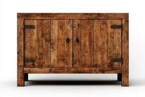 Rustic Wooden Storage Cabinet With Metal Accents in a Vintage Style. photo