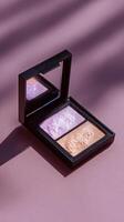 Highlighter Palette Resting on a Pink Surface With Soft Shadows on a Sunny Day photo