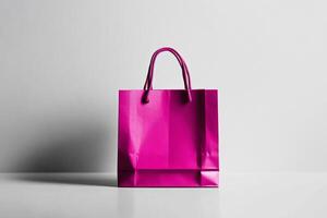 Vibrant Pink Shopping Bag on a Minimalist Background Showcasing Its Design and Texture. photo