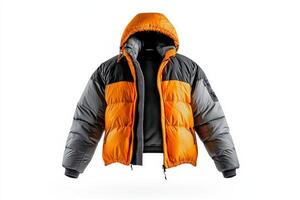 Warm Winter Jacket in Vibrant Orange and Gray Colors for Cold Weather Wear. photo