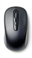 Black Wireless Mouse on a Light Surface Showcasing Ergonomic Design and Functionality. photo