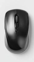 Black Computer Mouse on White Background Showing Sleek Design and Functionality photo