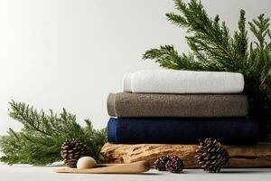 Cozy Towels and Natural Decor Create a Serene Atmosphere for Relaxation and Spa Day at Home photo