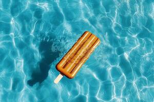 Bright Orange Popsicle Floats on Water Surface During Sunny Day. photo