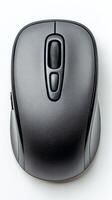 Black Computer Mouse on White Background Showing Sleek Design and Functionality. photo