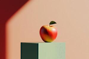 Fresh Apple on a Green Pedestal With a Warm Background Showcasing Simplicity and Elegance photo