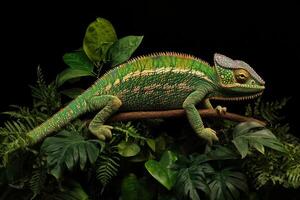 Lizard Resting on a Branch Among Lush Green Leaves in a Tropical Setting photo