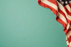 American Flag Draping Over a Teal Backdrop With a Focus on Fabric and Color Contrast photo