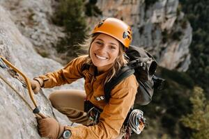 Climber Scaling a Rock Face in a Mountainous Area During Daylight photo