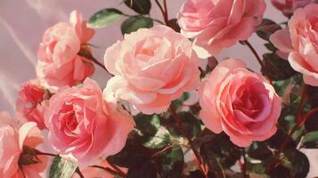 Beautiful Pink Roses Arranged Gracefully With Soft Pastel Background in Natural Light. photo
