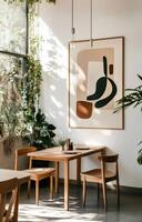 Modern Interior Design of a Cafe With Minimalist Style and Natural Lighting in a Cozy Urban Space photo