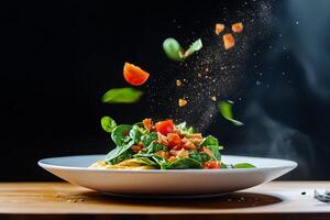 Fresh Salad With Vibrant Toppings Prepared on a Wooden Table photo