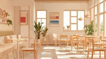 Cozy Minimalist Cafe Interior Design With Natural Light and Simple Furnishings photo