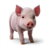 Young Piglet Standing on a White Background During a Sunny Day. photo