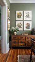Stylish Home Interior With Vintage Furniture and Botanical Art in a Cozy Living Space photo